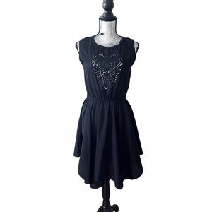 Element Skater Style A-line Black Dress Laser Cutout Detail Ruffle Skirt Small